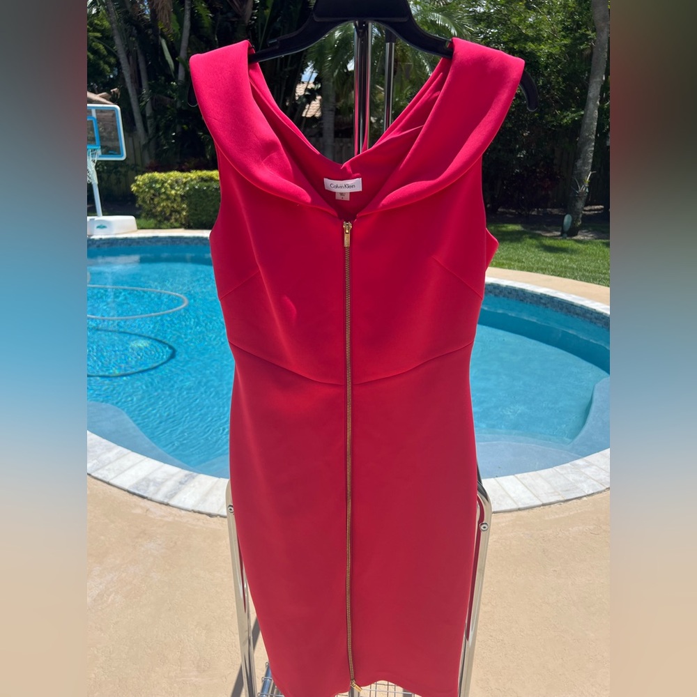 Calvin Klein Portrait-Collar Sheath Dress Size 8 hot pink